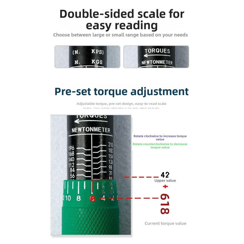KiraKira Chiave dinamometrica regolabile professionale 1/2 Drive 28-210Nm con testa a cricchetto e trasparente per fissaggio preciso della scala