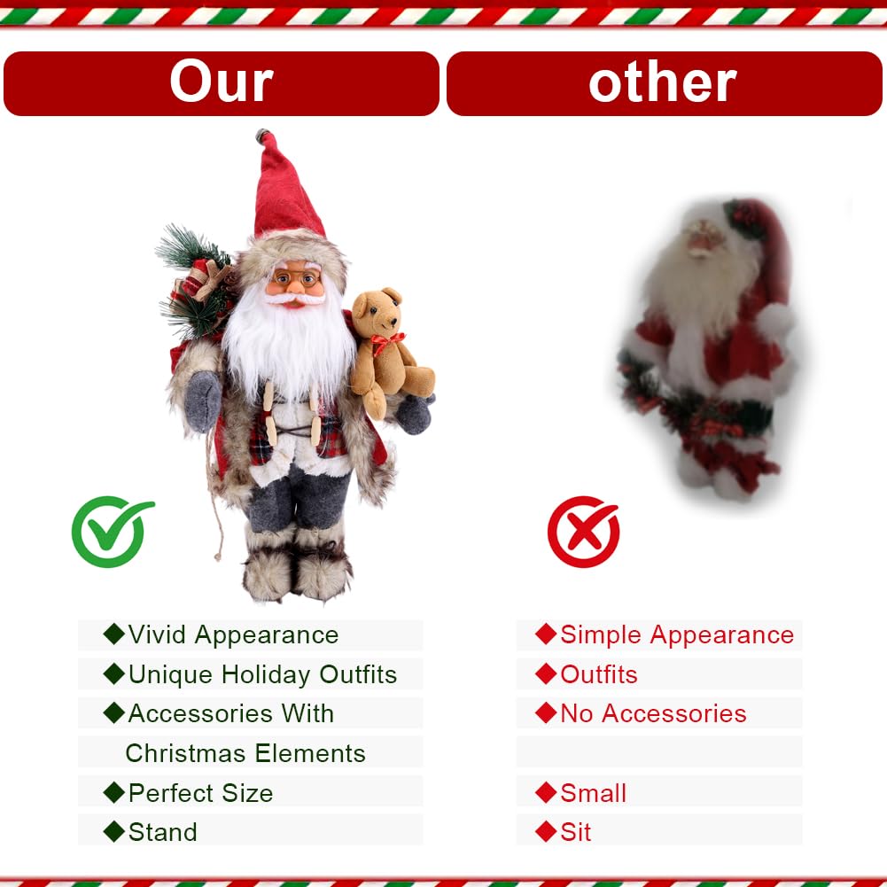 Grande décoration de Père Noël debout - Figurine de Noël debout - Décoration de Noël d'intérieur - Fausse fourrure - Figurine de Père Noël debout traditionnelle pour table de vacances - 45,7 cm