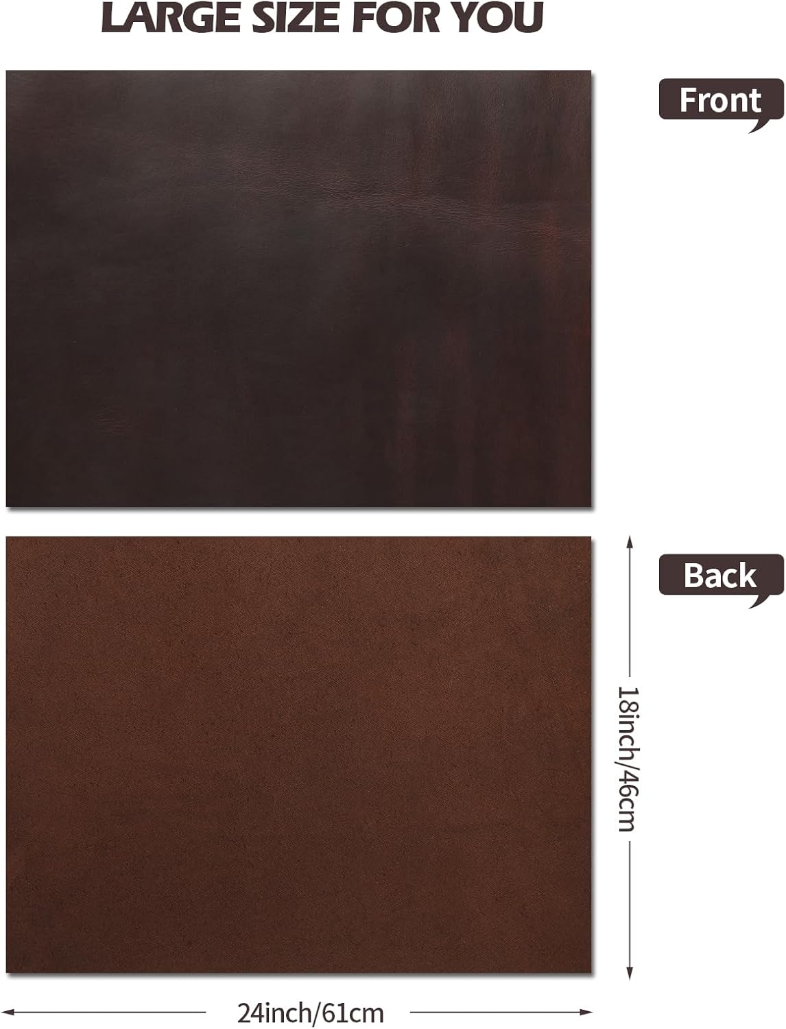 Jack&Chris 18"x24" Genuine Leather Sheet, Thick 1.8-2.0MM Crazy Horse Cowhide, Square Full Grain Leather Sheets for Crafts Sewing Tooling Workshop, Red Brown