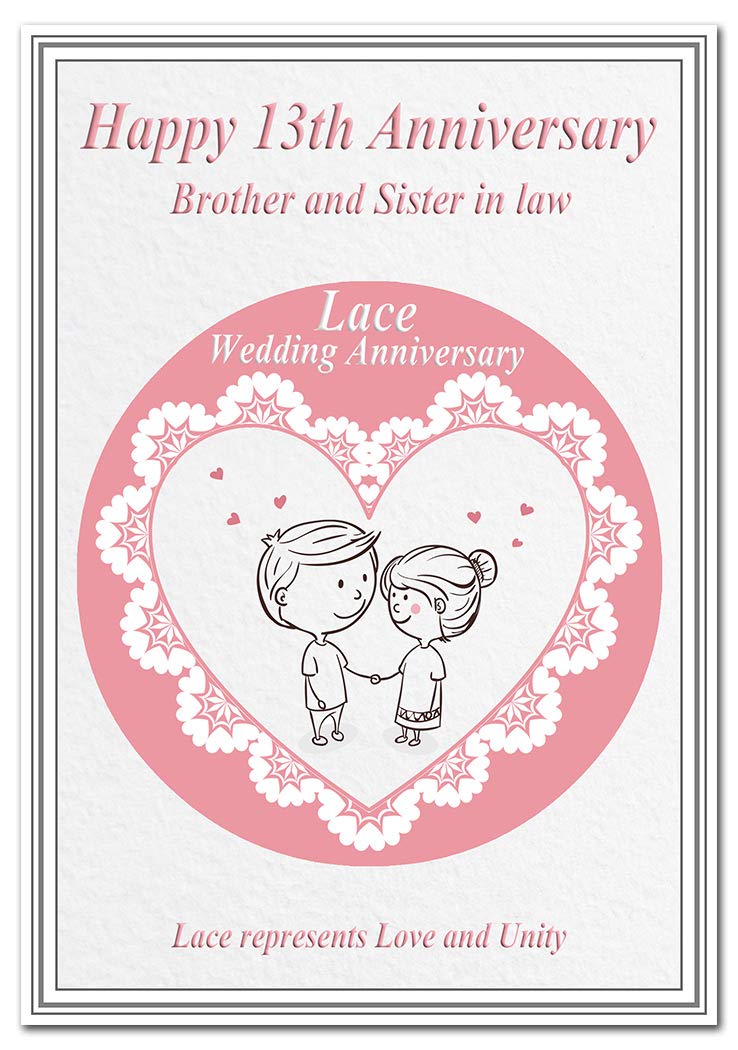 13th Wedding Anniversary cards Lace 13 Thirteen Year Happy Unique Greeting (Brother and Sister in law card - Cute Couple)