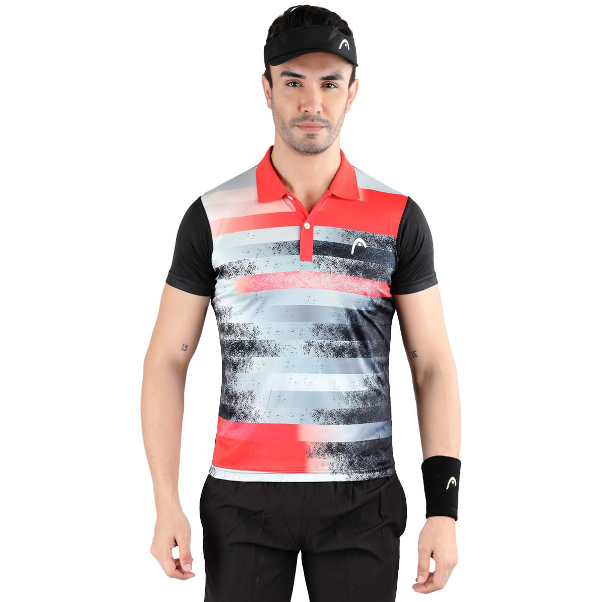HCD-376 Polo Tshirt for Mens, Size-L, Color-Black Red