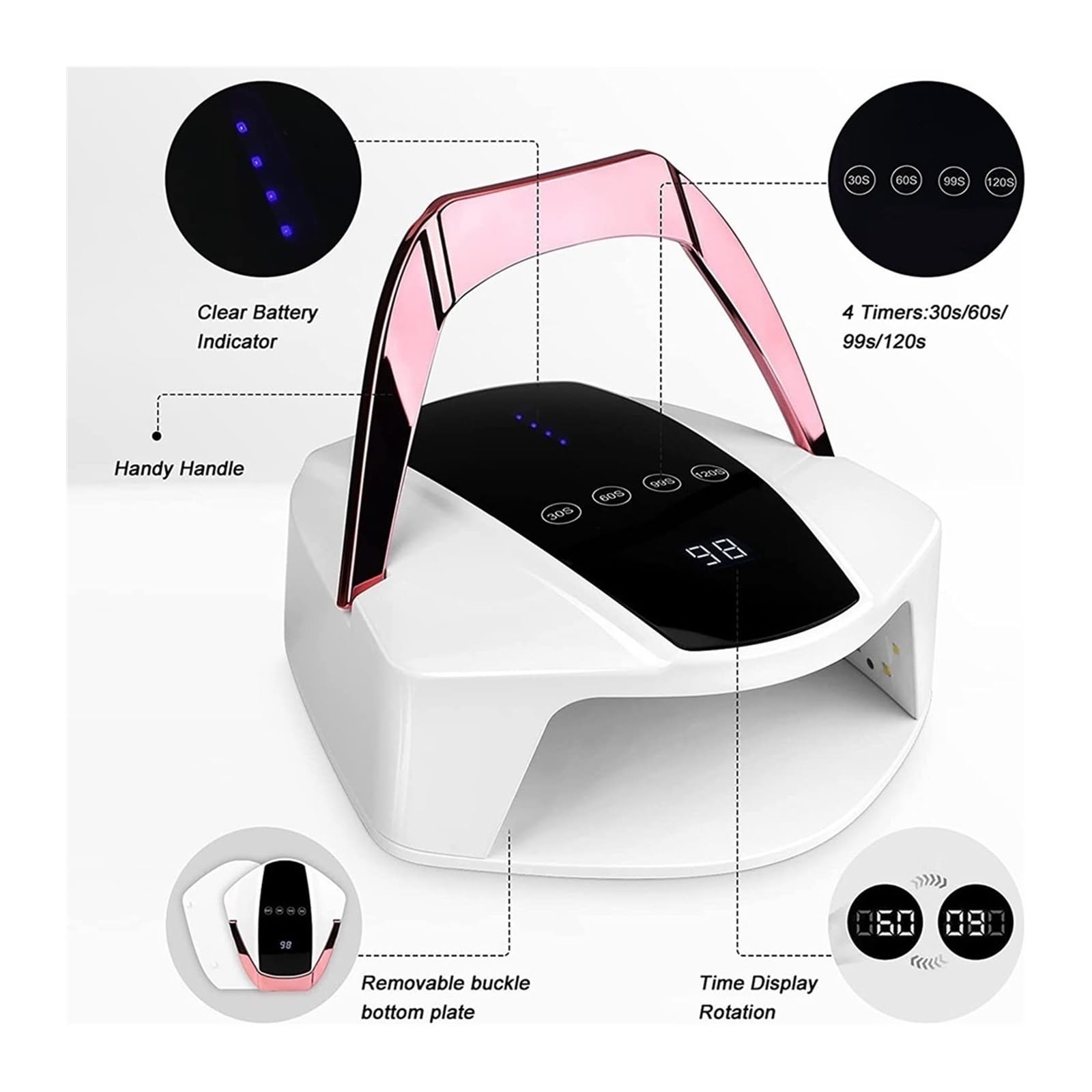 Lampa UV do Paznokci, Lampa LED UV do paznokci 96W Akumulator Profesjonalny Manicure Suszący żelowy lakier do paznokci Lampa utwardzająca Manicure Domowe narzędzia do paznokci,Dla domu i salonu pazno