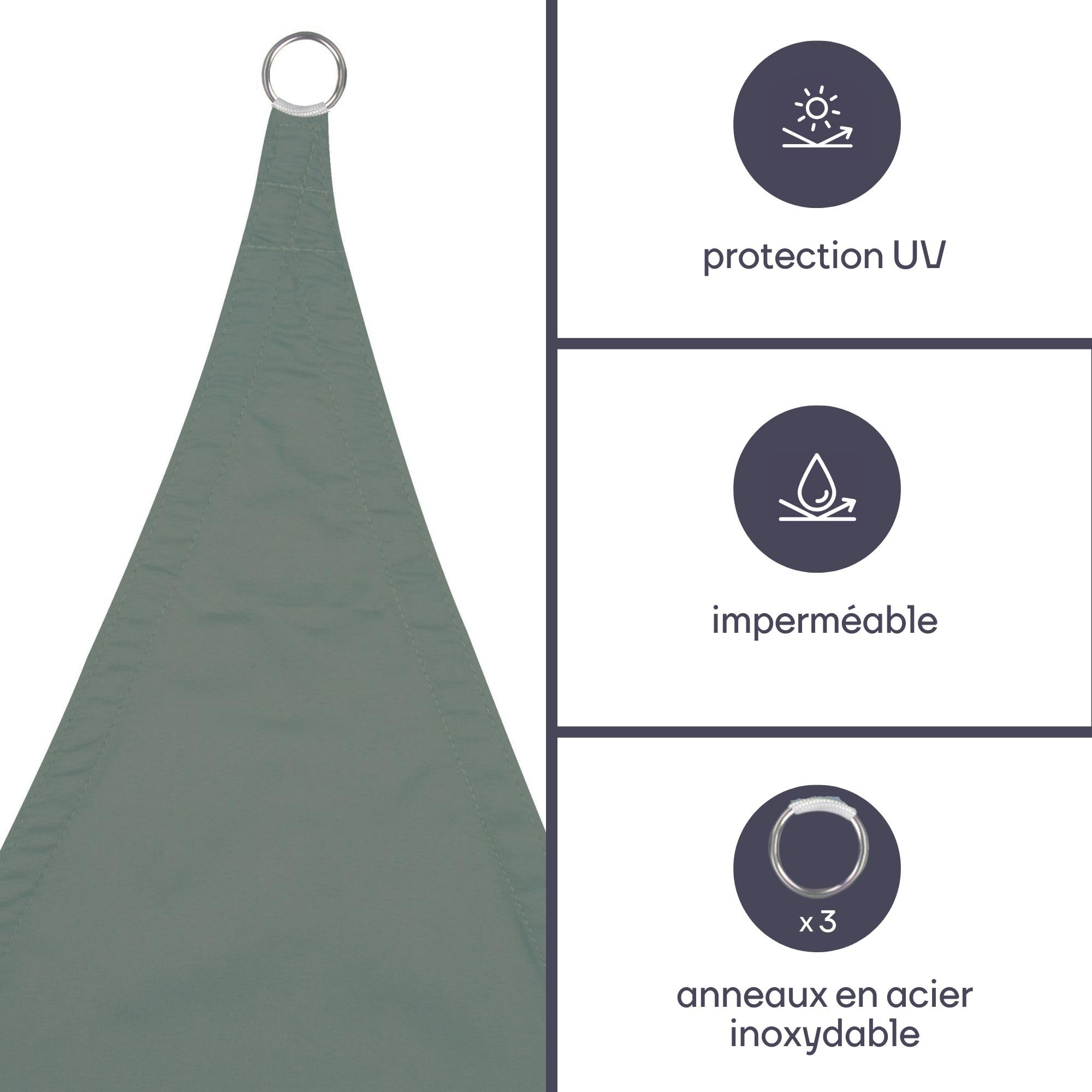 Perel Voile d’ombrage Triangulaire 5 x 5 x 5 m en Polyester Respirant et déperlant pour Jardin et terrasse, Protection UV 90%, Vert Gris