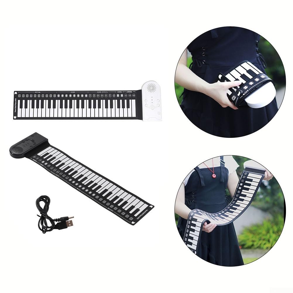 SPORTARC Tastiera elettronica arrotolabile a mano, pianoforte pieghevole e flessibile, 49 tasti, con cavo di ricarica USB, per principianti (nero)