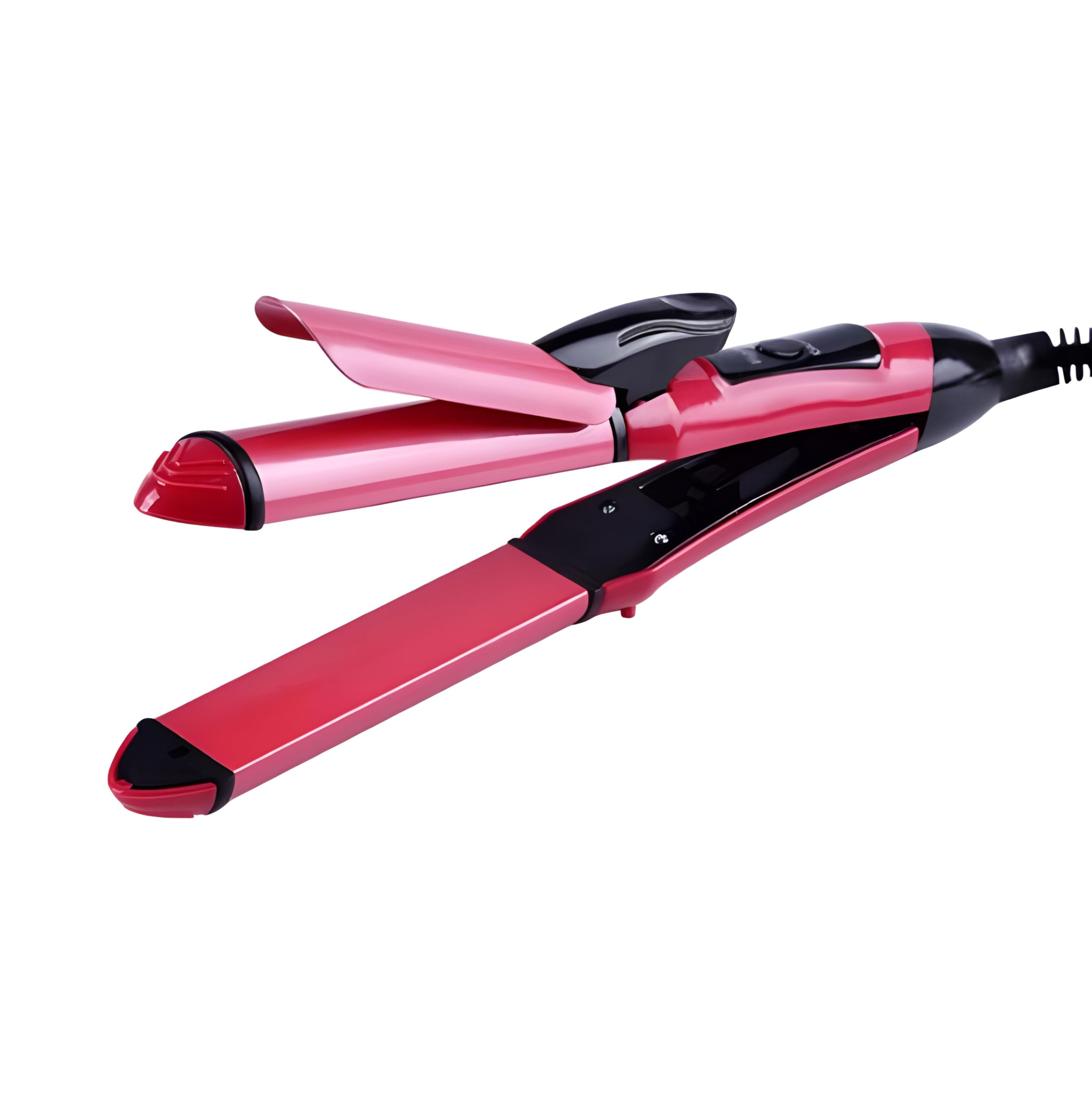 NHC-2009 2 in 1 Hair Straightener and Curler Fast Heat-up with Ceramic Plate for Women & Men with (Pink)