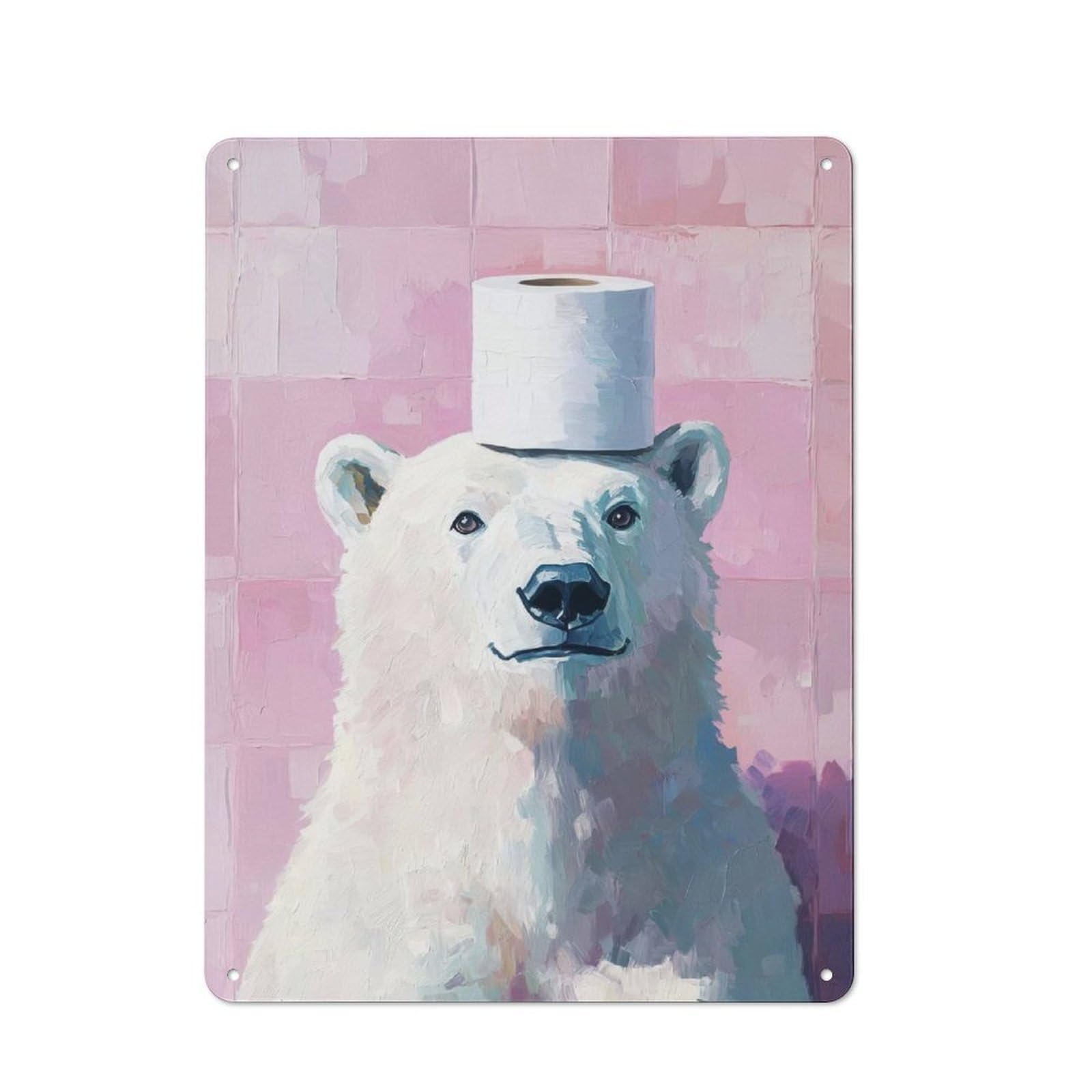 Junmoney Polar Bear With Toilet Paper Tin Wall Plaque 40X30cm With For Garage Wall, For Collectors Of Retro Metal Wall Decor