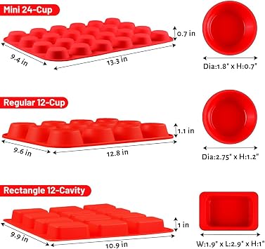CAKETIME Silicone Muffin Pan- 24 Cups Mini Muffin Pan, Regular 12 Cups Cupcake Pan, 12 Cups Mini Loaf Pan Bakeware Sets