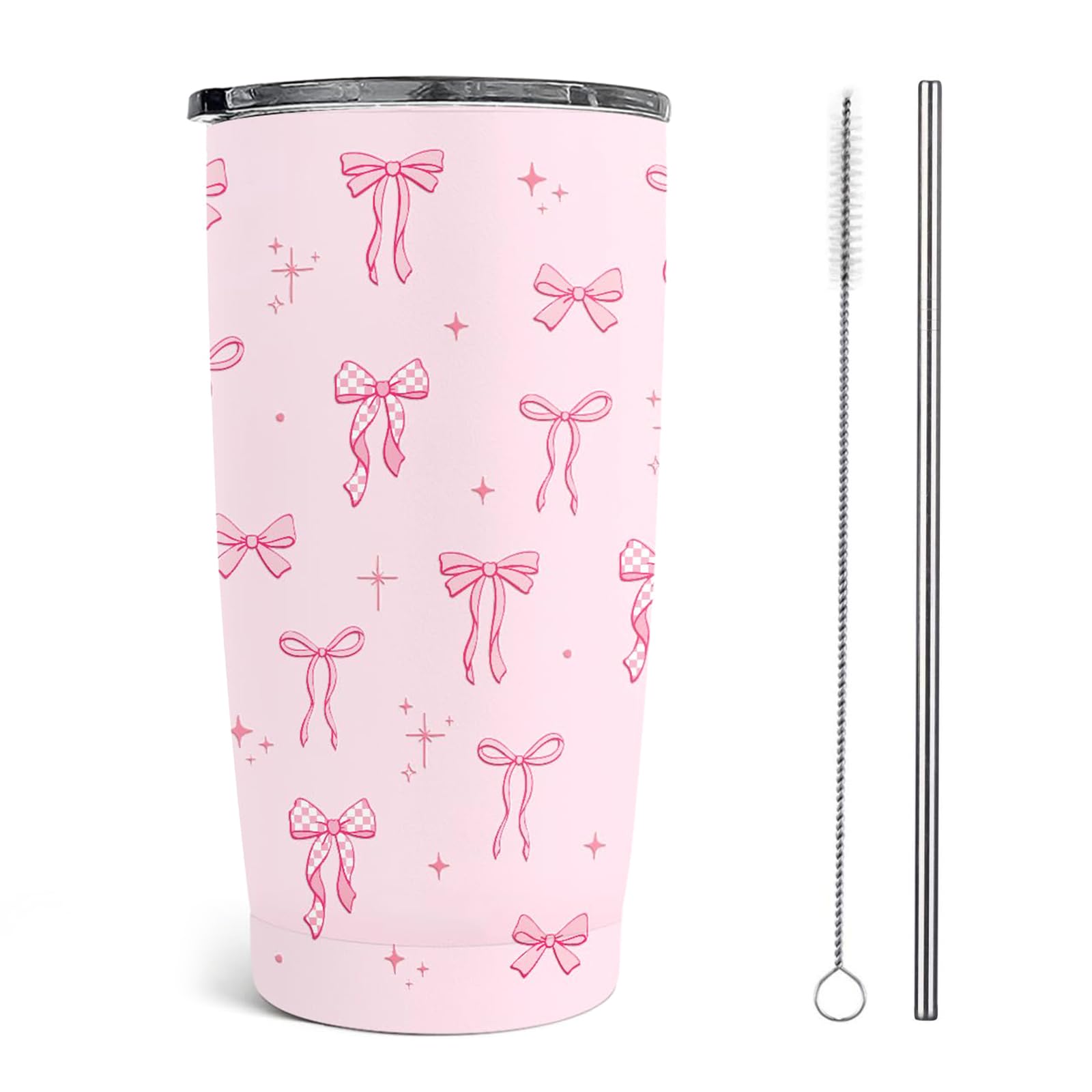 Bryxora Insulated Travel Mug 591ml - Keeps Hot/Cold for 8 Hours - Leak Proof - ‎BPA Free - Stainless Steel Vacuum Insulated Coffee Cup - Birthday Gifts for Women Girls Friends Sisters (Bow)