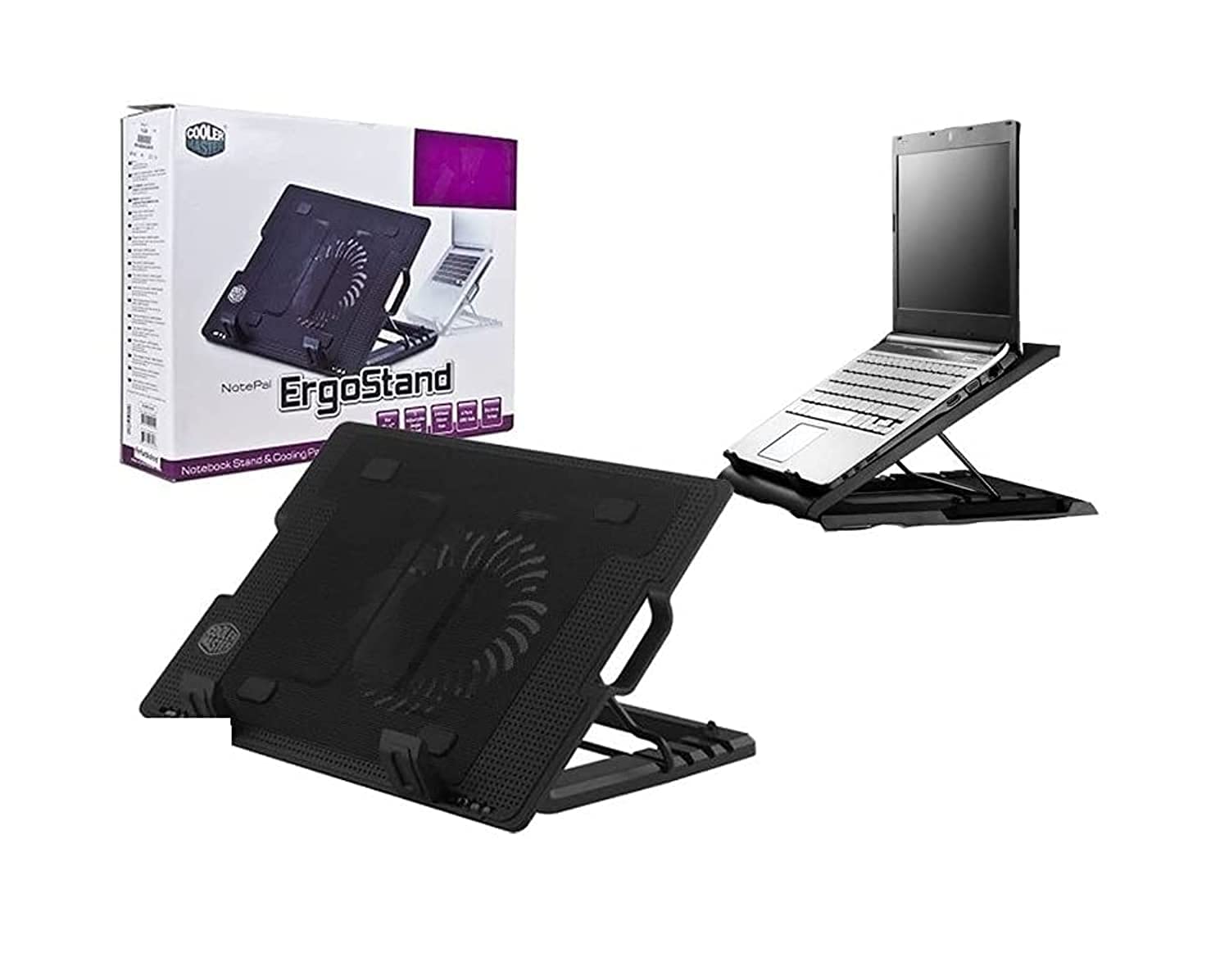 NTECH Laptop Cooling Pad With Noiseless Fan, Adjustable Tilt Laptop Stand, USB Powered With Blue LED, Cable Included, Upto 15.6 inches Laptop Size, (Black)