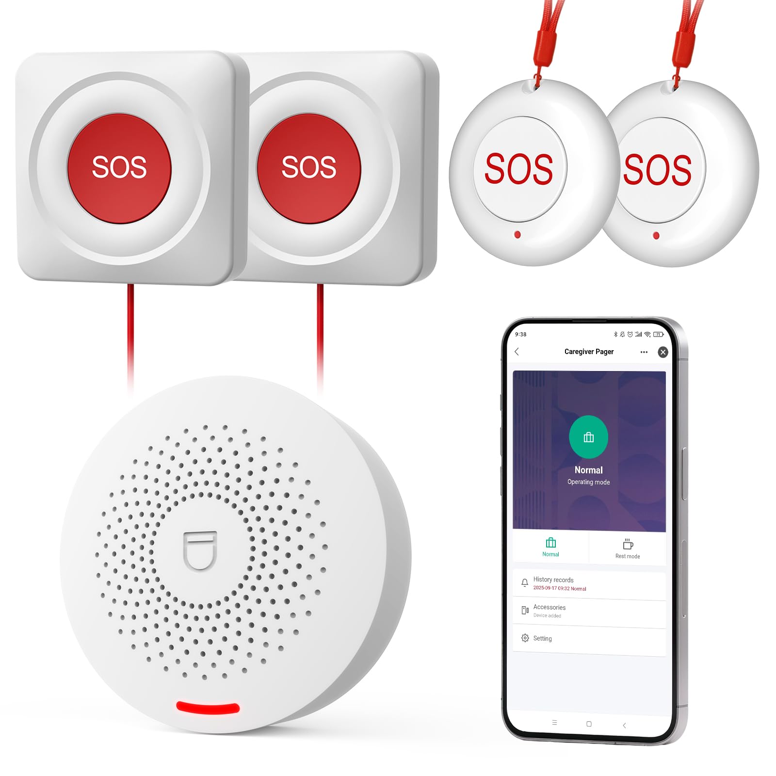 Hapippofa Caregiver Call Button Wireless Call Button for Elderly at Home,WiFi Panic Button,Life Alert Systems for Seniors No Monthly Fee (whiter3)