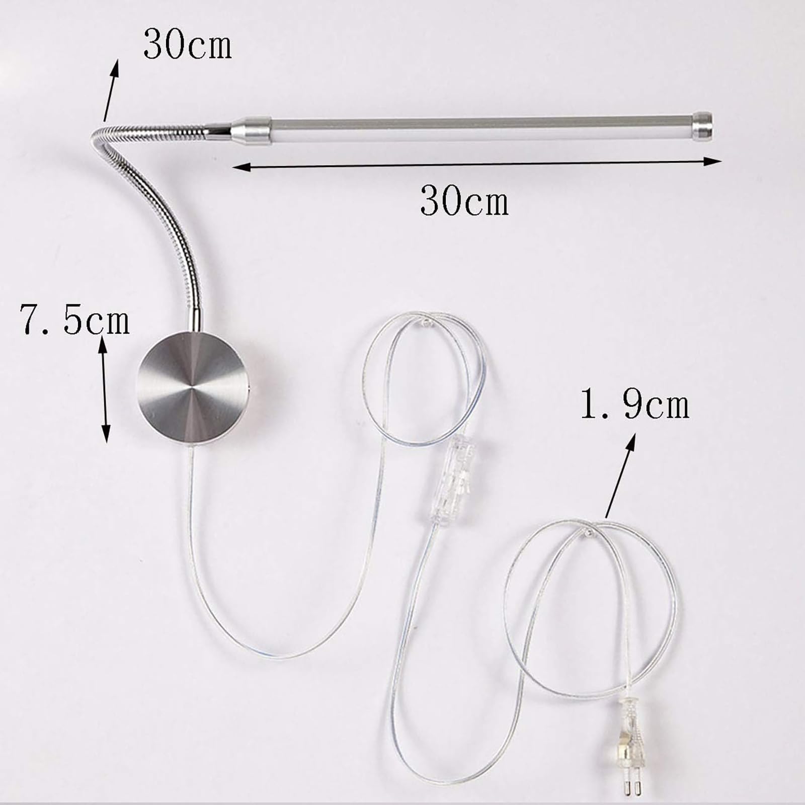 LED Schwanenhals Lampe mit Schalter Modern Schlafzimmer Nachttischlampe Silber 360° Einstellbar Leselampe Wandlampe Innen Wandbeleuchtung mit 190cm Kabel Stecker Kinderzimmer (Warms Licht,2 Stück)