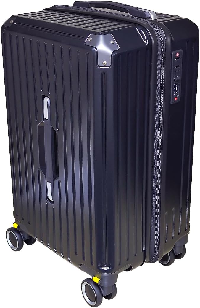 Luggage, 20-Inches Carry On Hardshell Minimalist fashion striped PC with Double Spinner Wheels, Lightweight, BTL-A001 Black