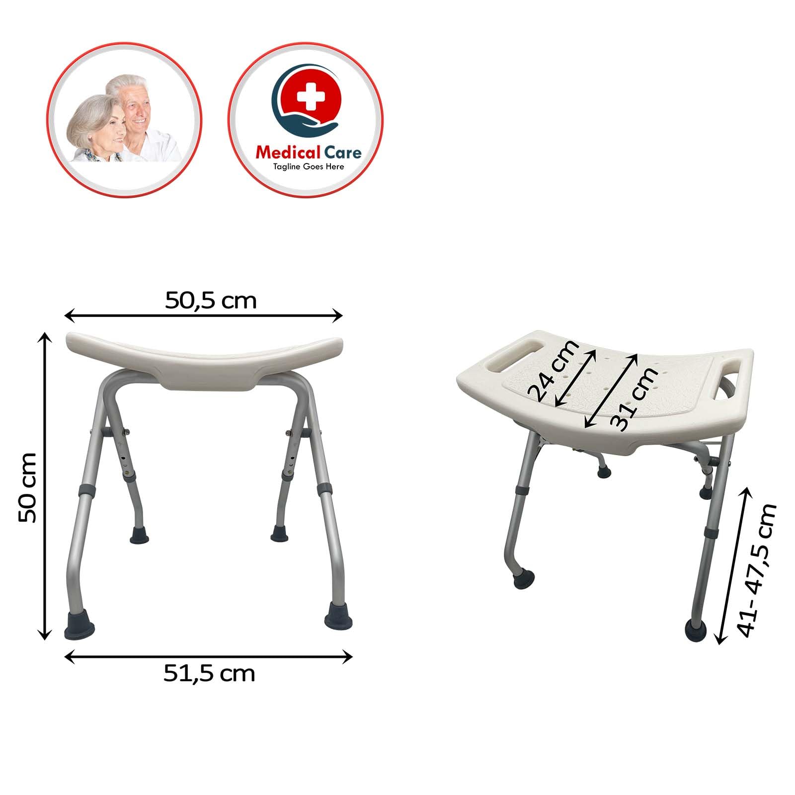 Duschhocker Höhenverstellbar Klappbar Duschstuhl Senioren Weiß Badhocker | Duschhocker 47–51 cm höhenverstellbar, werkzeuglos montierbar als sichere Duschhilfe für Badezimmer und Pflegebereich