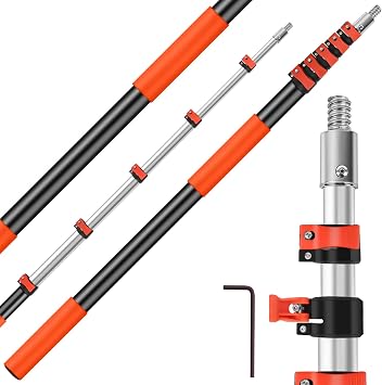5-24FT Telescoping Extension Pole,Reach 30FT Extension Pole for Cleaning,Multi Purpose Telescopic Pole with 3/4 Universal Threaded,Lightweight Professional Telescopic Pole for Outdoor Indoor Use