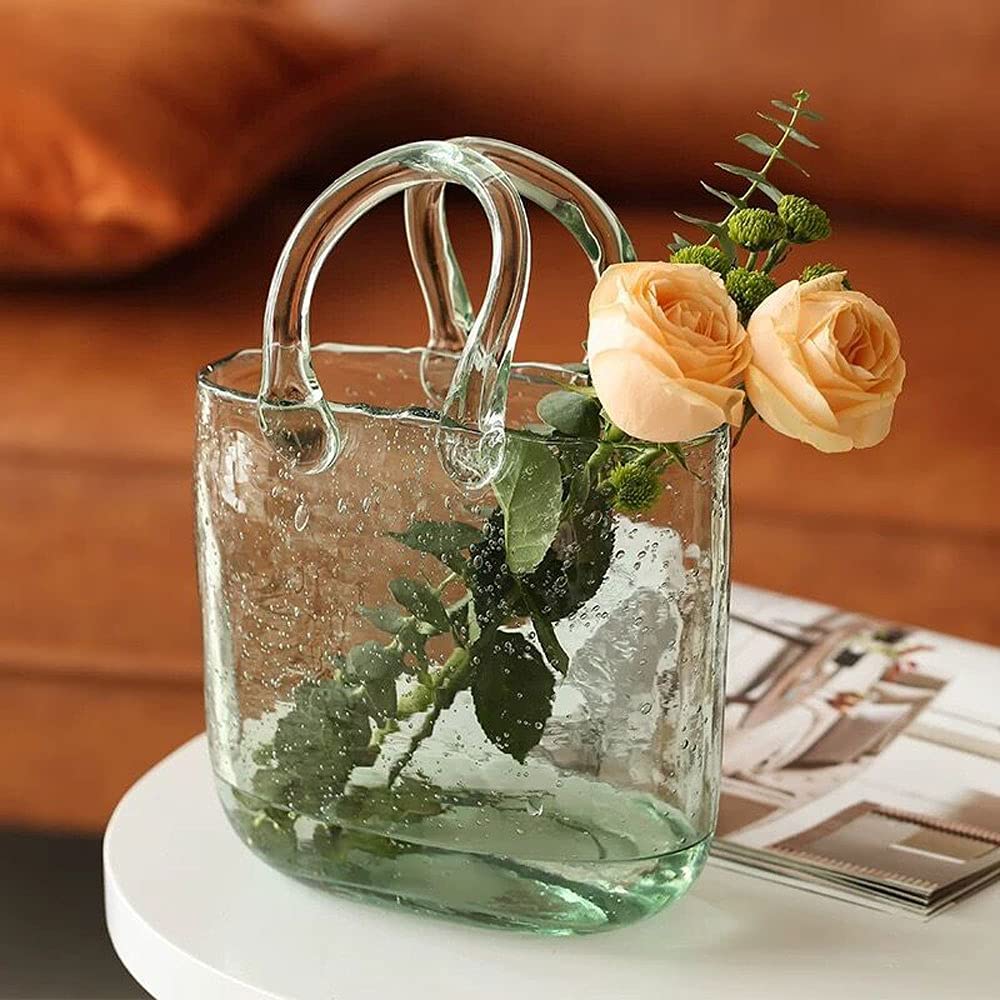 Candora Bag Glass Vases for Decor Creative Bubble Handbag Flower Vase Desktop Glass Basket Vase Mini Crystal Fish Tank for Table Centerpieces Kitchen - Image 4