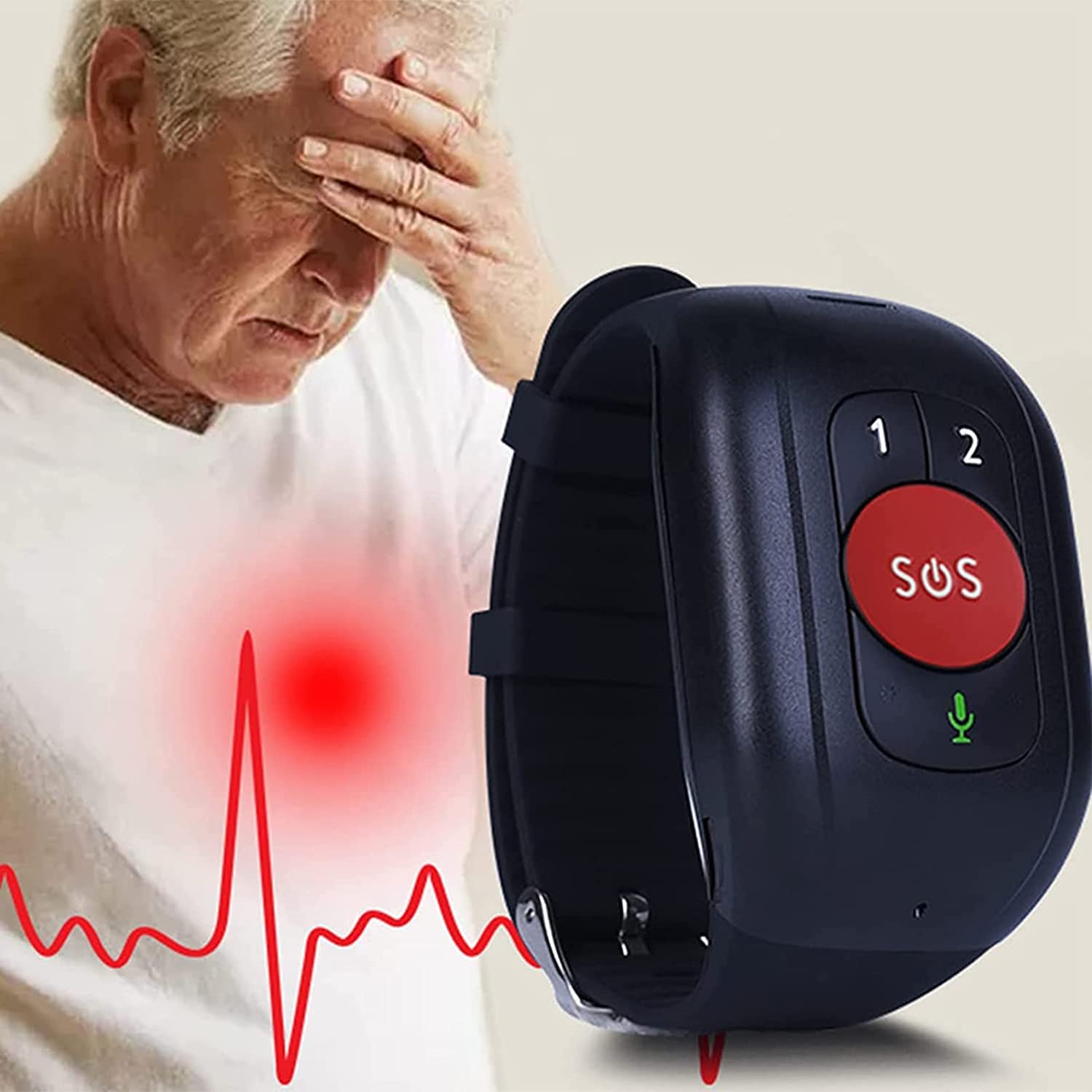 Conectado con la Pulsera Detector de caídas Botón de pánico SOS para Ancianos GPS 4G Llamadas GPS Tracker IP67 Impermeable Podómetro