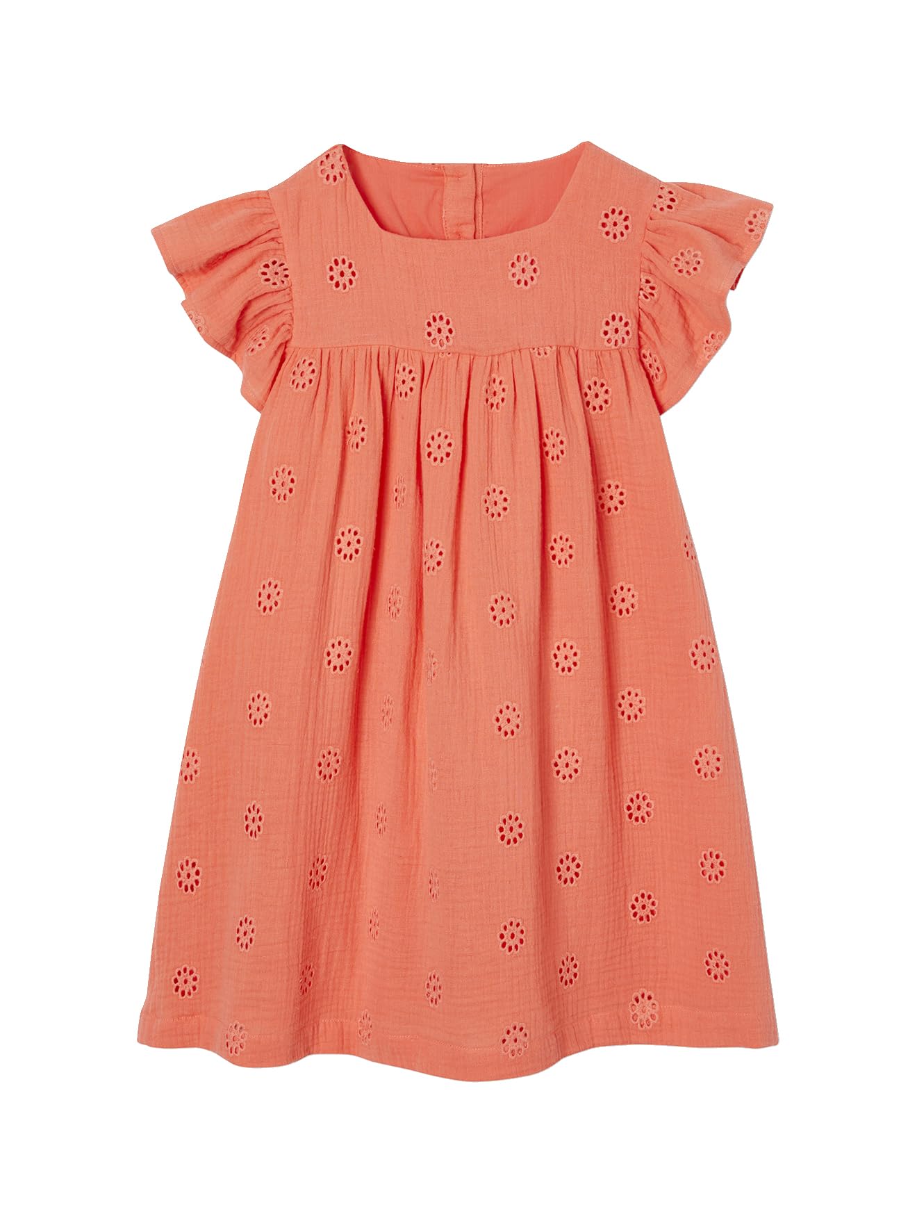 VERTBAUDET Robe Fille Gaze de Coton brodée Fleurs Corail 2A