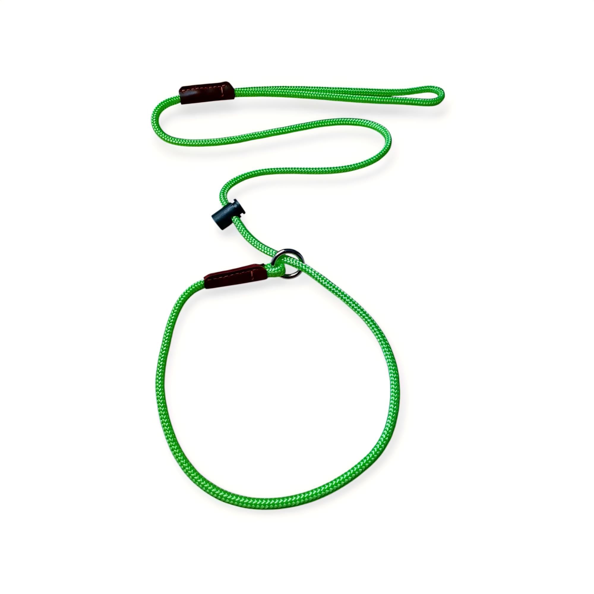p.e.s. Slip lead Signature PRO Dog Training Gun Dog Field Trial lead 6mm PP strong, sturdy, durable rope push button snug stopper hand-stitched leather UK Handmade 4,6 Feet (Neon Green, 6 Feet)