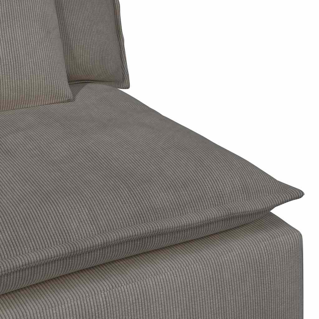 Sofá modular con reposapiés y cojín, tela de pana gris claro, 324 x 205 x 64 cm, elemento de montaje de 4 piezas con marco de metal para salón, salón, confort