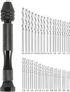 Precision Pin Vise Hand Drill with 49pcs Micro Twist Drill Bits Set (0.5-3.0mm) Mini Hand Drill Rotary Tool for Wood,Jewelry,Plastic,Resin Manual Making DIY Assembling Drilling