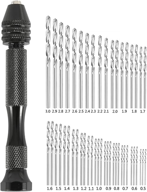 Precision Pin Vise Hand Drill with 49pcs Micro Twist Drill Bits Set (0.5-3.0mm) Mini Hand Drill Rotary Tool for Wood,Jewelry,Plastic,Resin Manual Making DIY Assembling Drilling