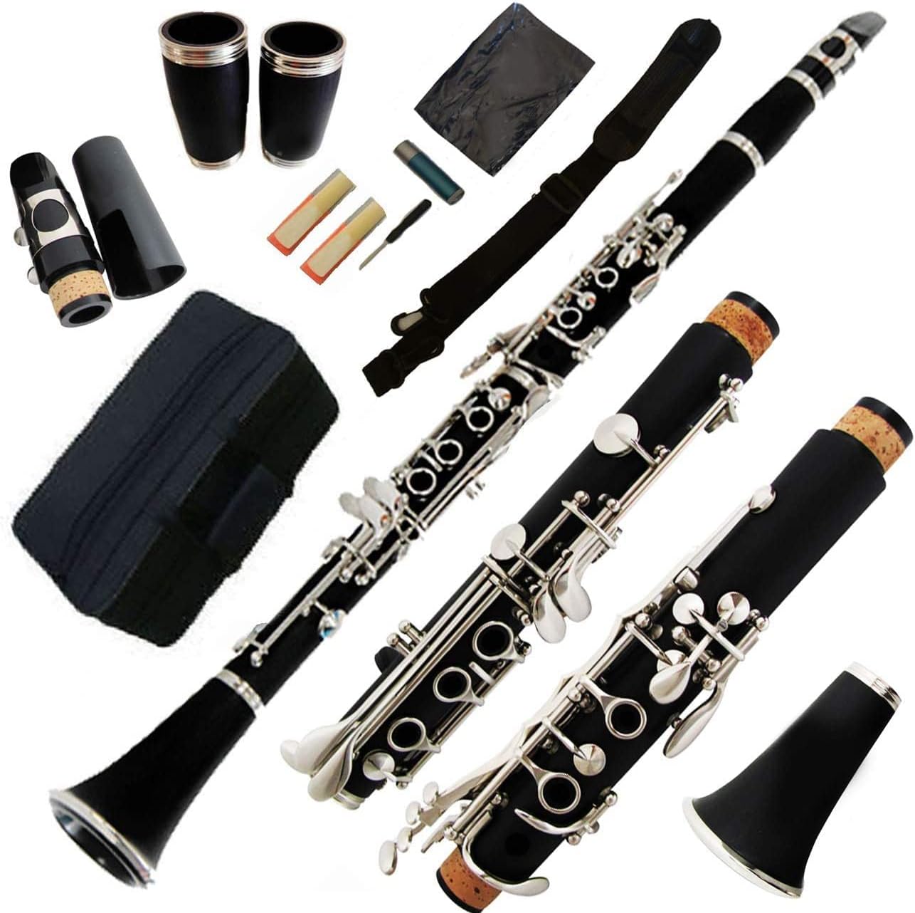 Funion B Flat Clarinet Set 17 Keys Nickel Plated Keys Bb Clarinet With Case Polishing Cloth Mouthpiece Kit Reed