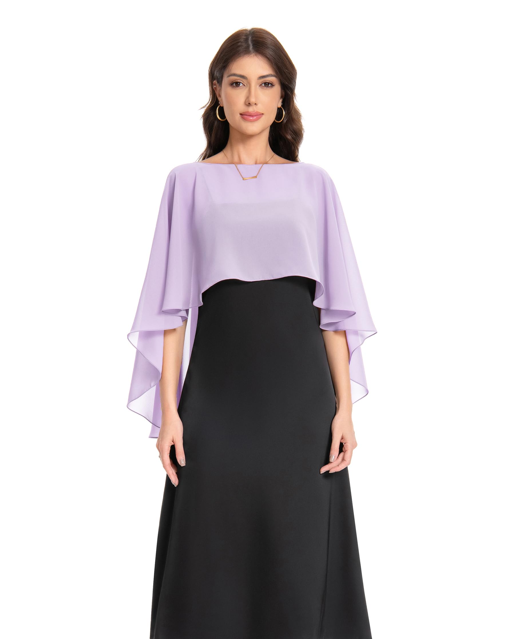 Baoqiya Women's Capelet Shawls and Wraps for Evening Dresses Soft Bridesmaid Shawl Chiffon Cape Wedding Cover Up, Lavende, One Size