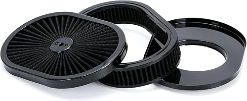 Miniatura 8 de Conjunto de filtro de aire ovalado de 12 x 2 pulgadas, cuello de carbohidratos de 5-18 pulgadas con tapa de flujo pasante, cromado de alto flujo,