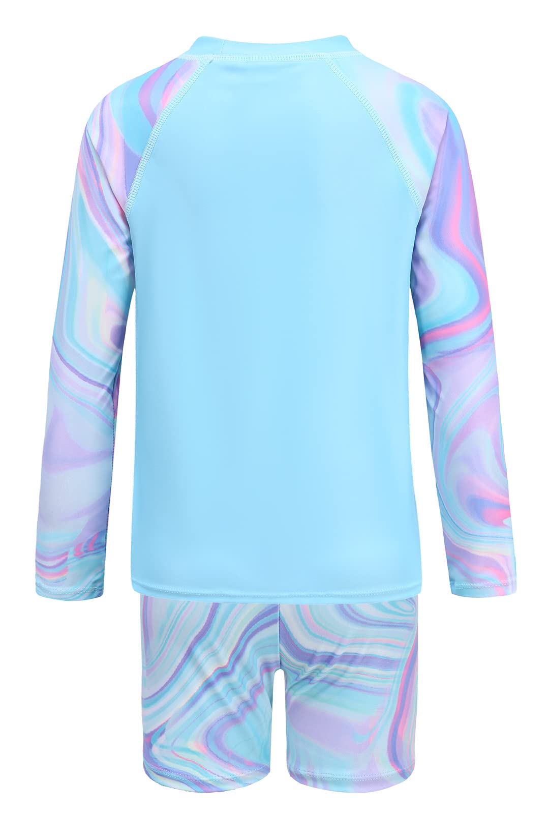 Girls Long Sleeve Swimming Costume Kids Two Piece Rash Guard Swimsuit Set Girls Rash Vest and Shorts Age 5-14 Years