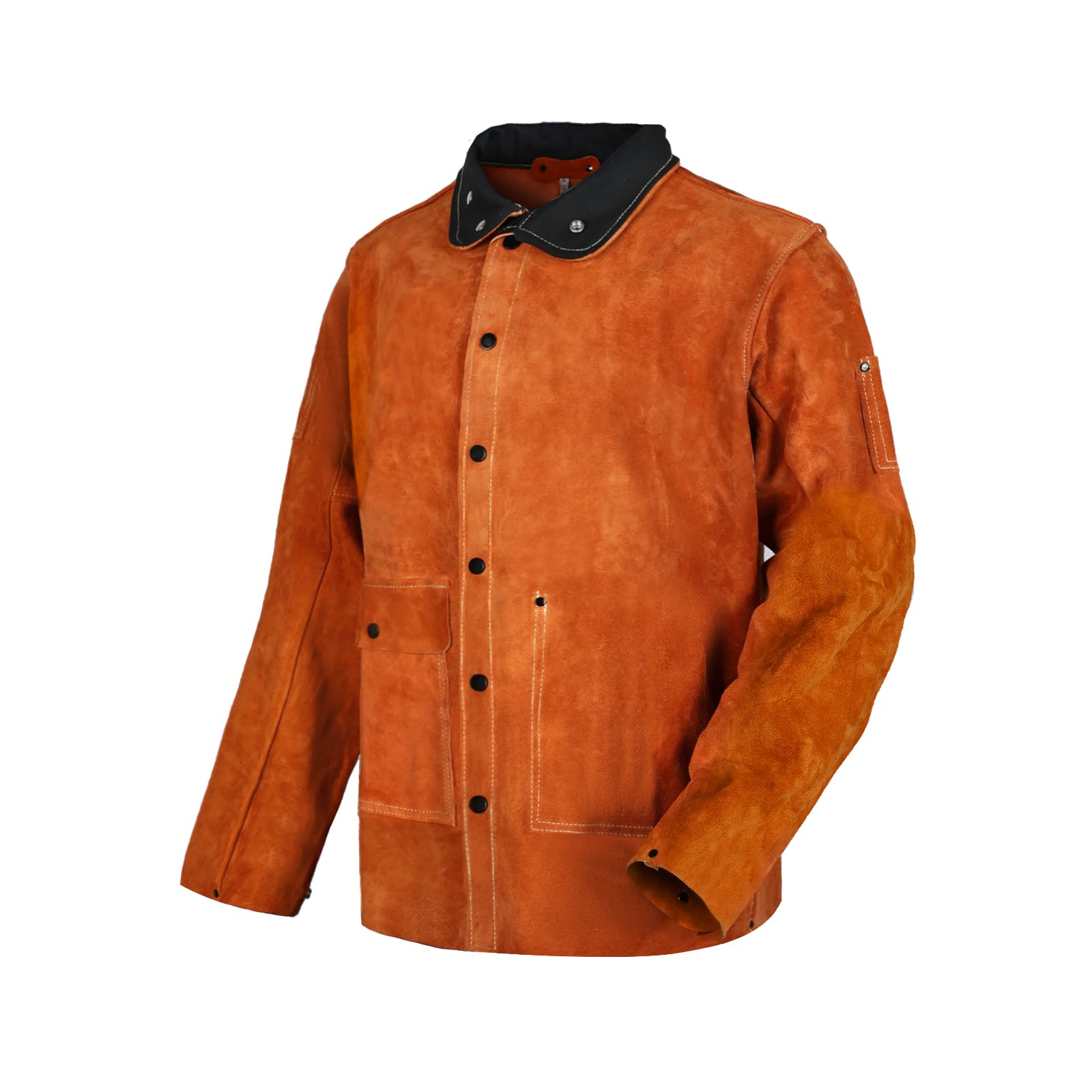 QeeLink Leather Welding Work Jacket Flame-Resistant Woodworker Coat Heavy Duty Split Cowhide Durable Brown