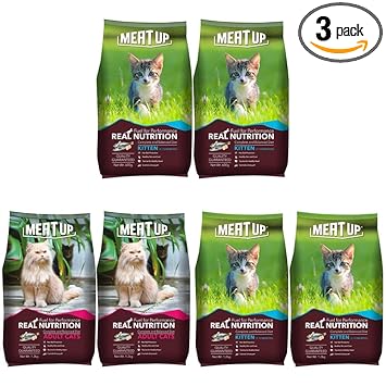 Meat Up Kitten (1-12 Months) Dry Cat Food, Ocean Fish, 600 g & Kitten(1-12 Months) Dry Cat Food, Ocean Fish, 1.2kg (Buy 1 GET 1 Free) & Adult(+1 Year) Dry Cat Food, Ocean Fish, 1.2kg (Pack of 2)