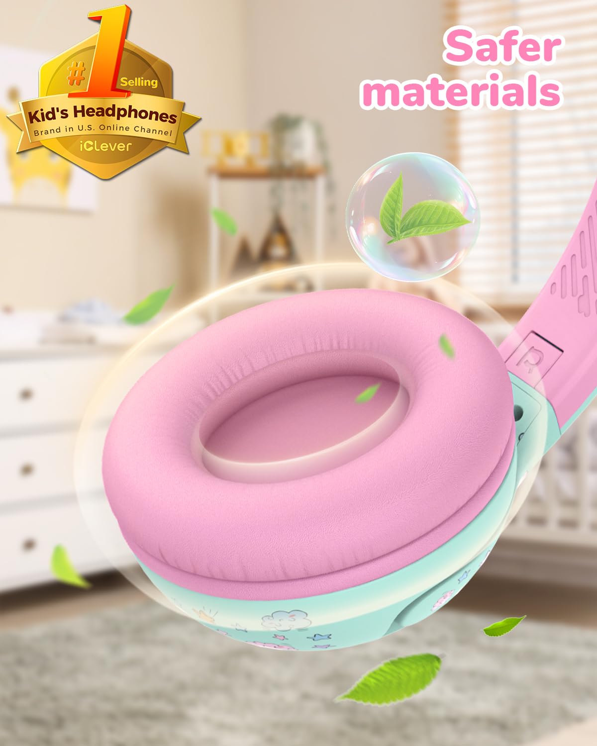 iClever Bluetooth Kopfhörer Kinder, 2+ Jahre alt CPC-Zertifiziert, 75/80dBA Sichere Begrenzte Lautstärke, 74 Std. Spielzeit, Bluetooth 5.4, BPA frei, Kopfhörer Kleinkind Aux Kabel für Reise iPad