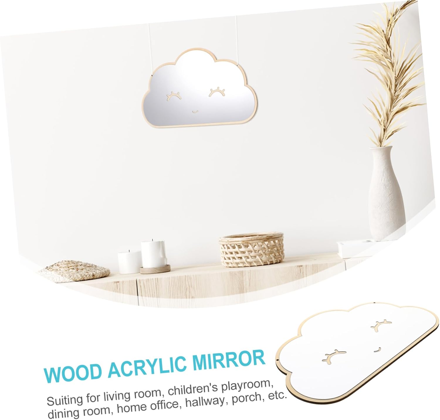 1pc Chic Cloud Shape Acrylic Mirror Pendant for Boys and Girls Decorative Wall Mirror Smile Stylish Nursery Wall Decor for