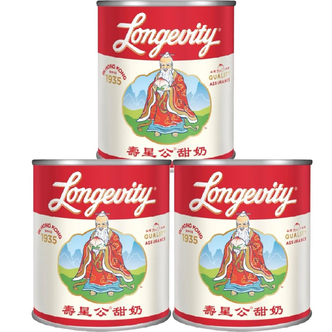 Longevity Condensed Sweetened Milk Tin for Dessert Topping Thai Tea 397g 壽星公煉奶 (Pack of 3)