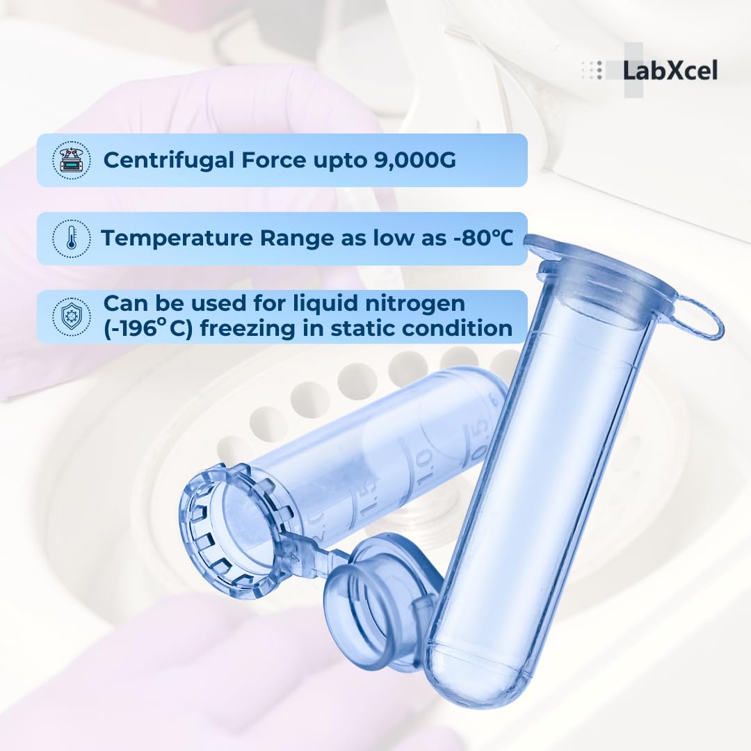 Provette per microcentrifuga in polipropilene, provette in plastica con tappi, graduazione stampata, tappo a scatto con chiusura sicura, centrifugazione ad alta velocità, per uso medico e di