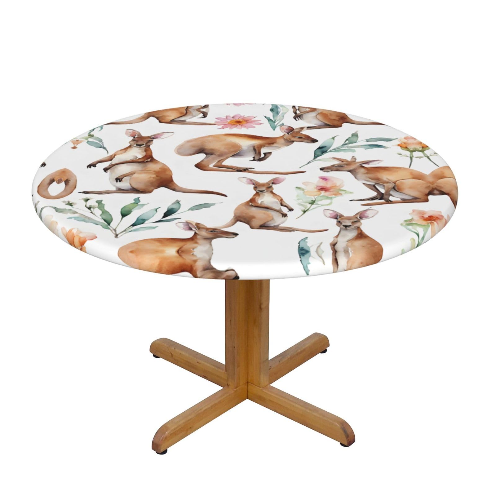 ESNAIUVCD Funny Cartoon Kangaroo Zoo print Waterproof Round Tablecloth,Outdoor Table Cloth with Elastic Edged, Elastic Tablecloth Wipeable, Garden Table Cloth Suitable for sizes 90cm-140cm