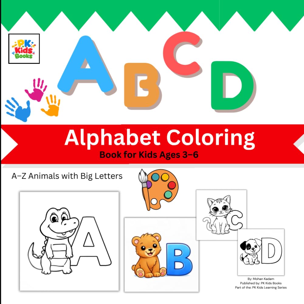 Alphabet Coloring Book for Kids ages 3-6 (PK Kids Learning Series): A–Z Animals with Big Letters