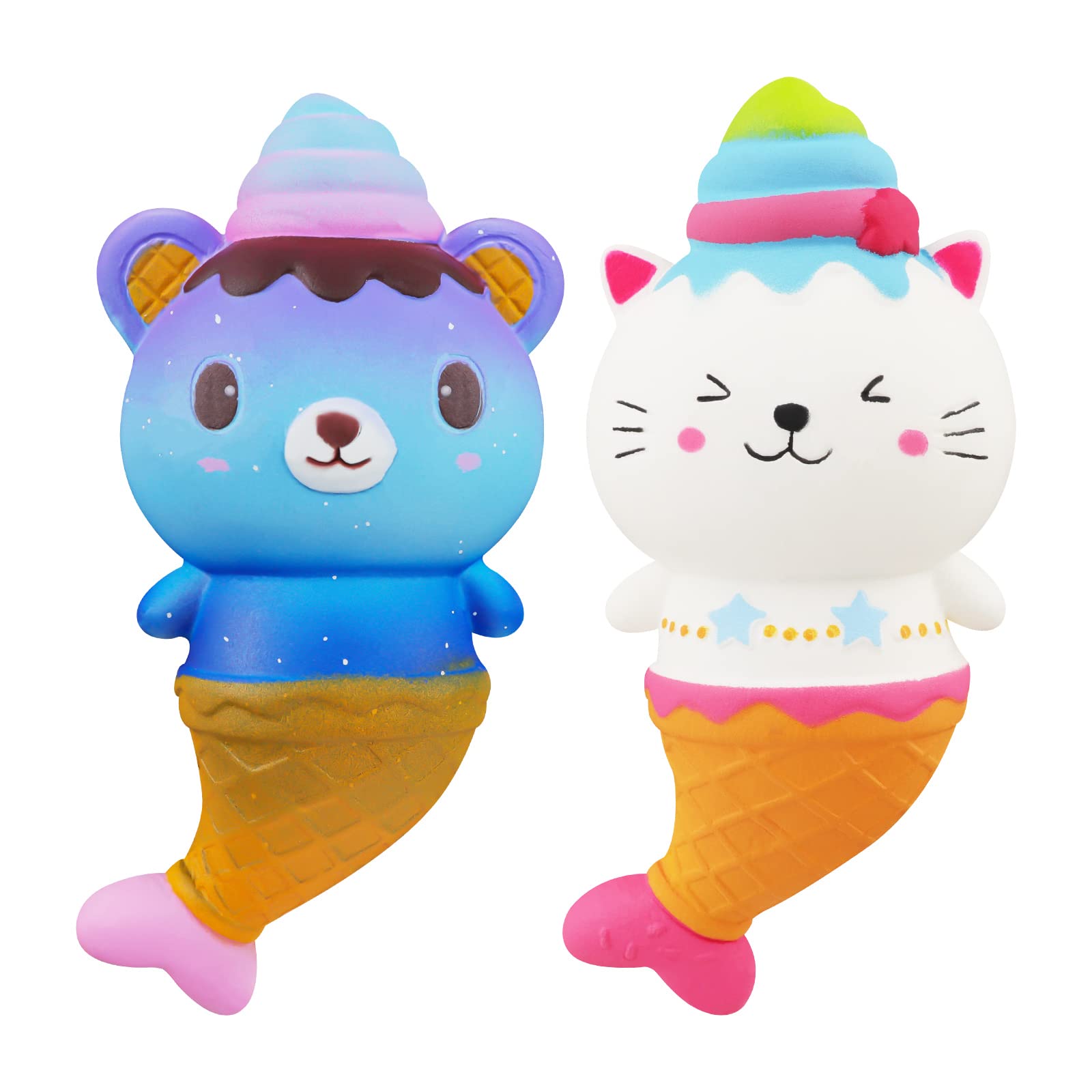 Anboor2pcs Squishy Toys Cute Cat Squishies Bear Fish Slow Rise Squeeze Animal Toy Sets Relief Stress for Kids Adult Gifts