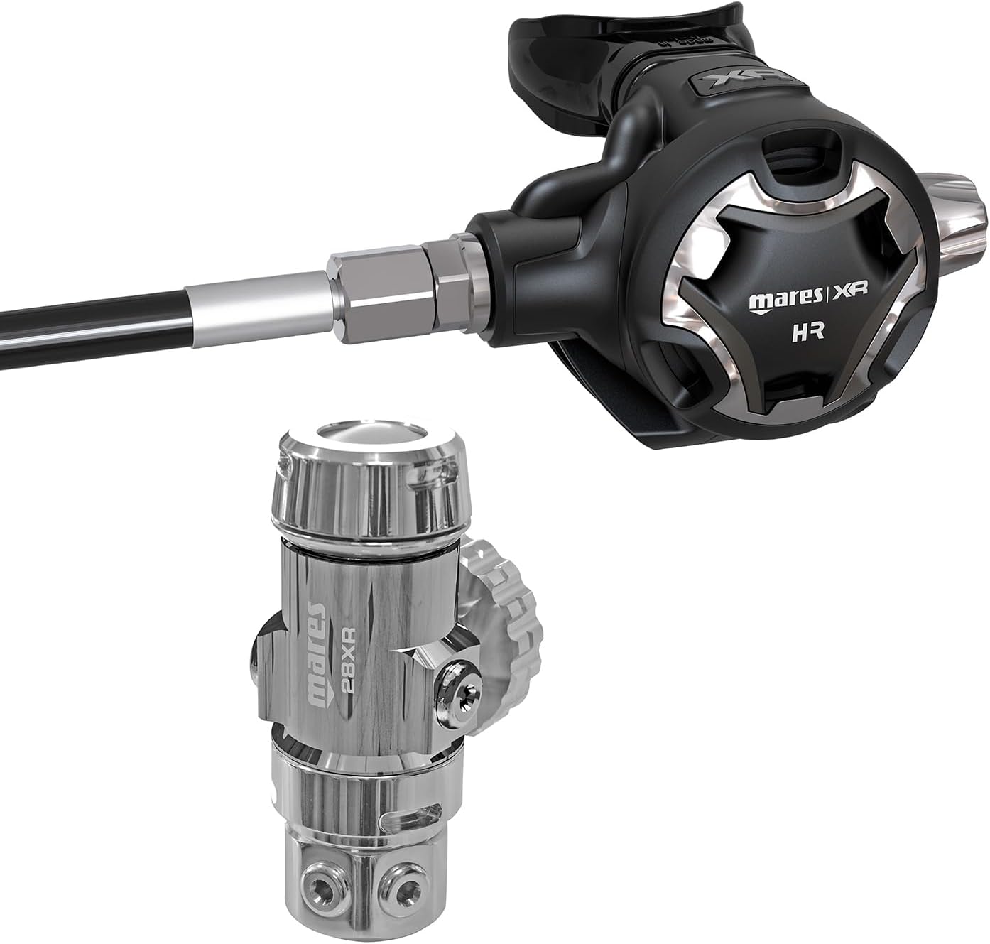 Mares 28XR-HR 1st & 2nd Stage Technical Diving Underwater Breathing Regulator System, DIN G5/8 300 Bar, Chrome/Technopolymer
