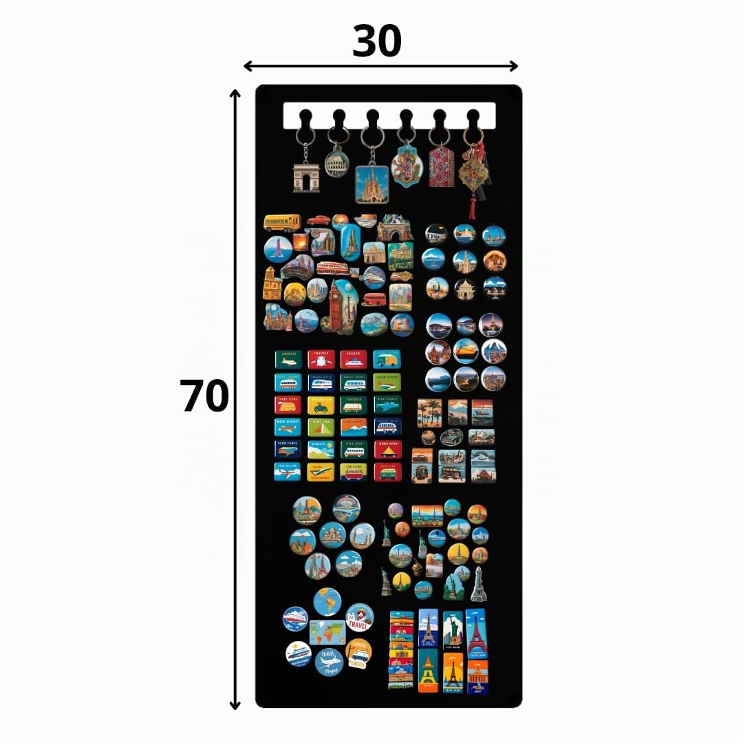 Lavagna Magnetica con Ganci per Chiavi Nero 30x70 cm | Lavagna in acciaio per magneti e appunti, con ganci per chiavi e superficie scrivibile; kit di montaggio incluso