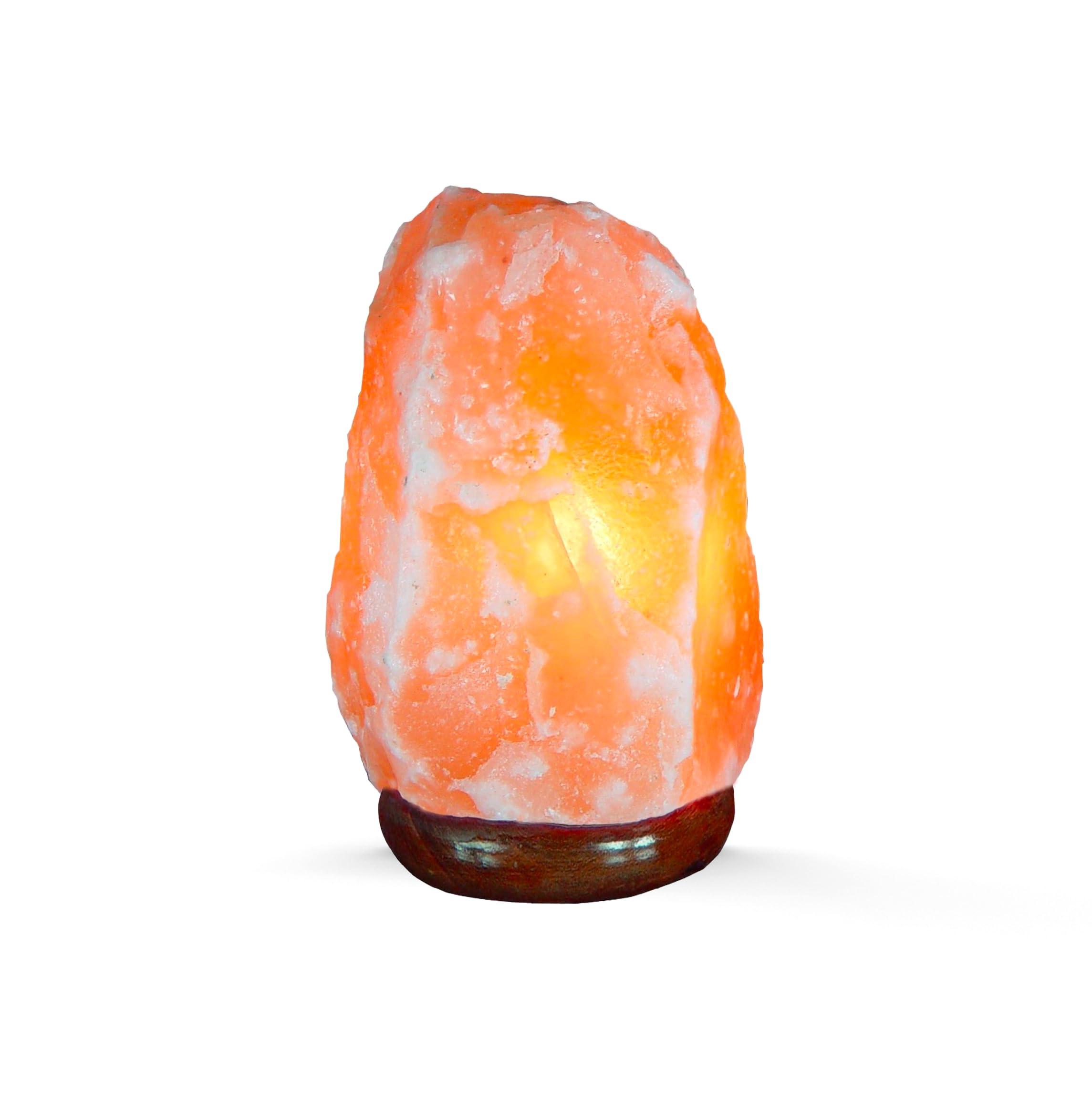 I-TOTAL® - Lampa z soli himalajskiej, naturalna, ręcznie robiona z naturalną różową podstawą drewnianą (Zmiana koloru)