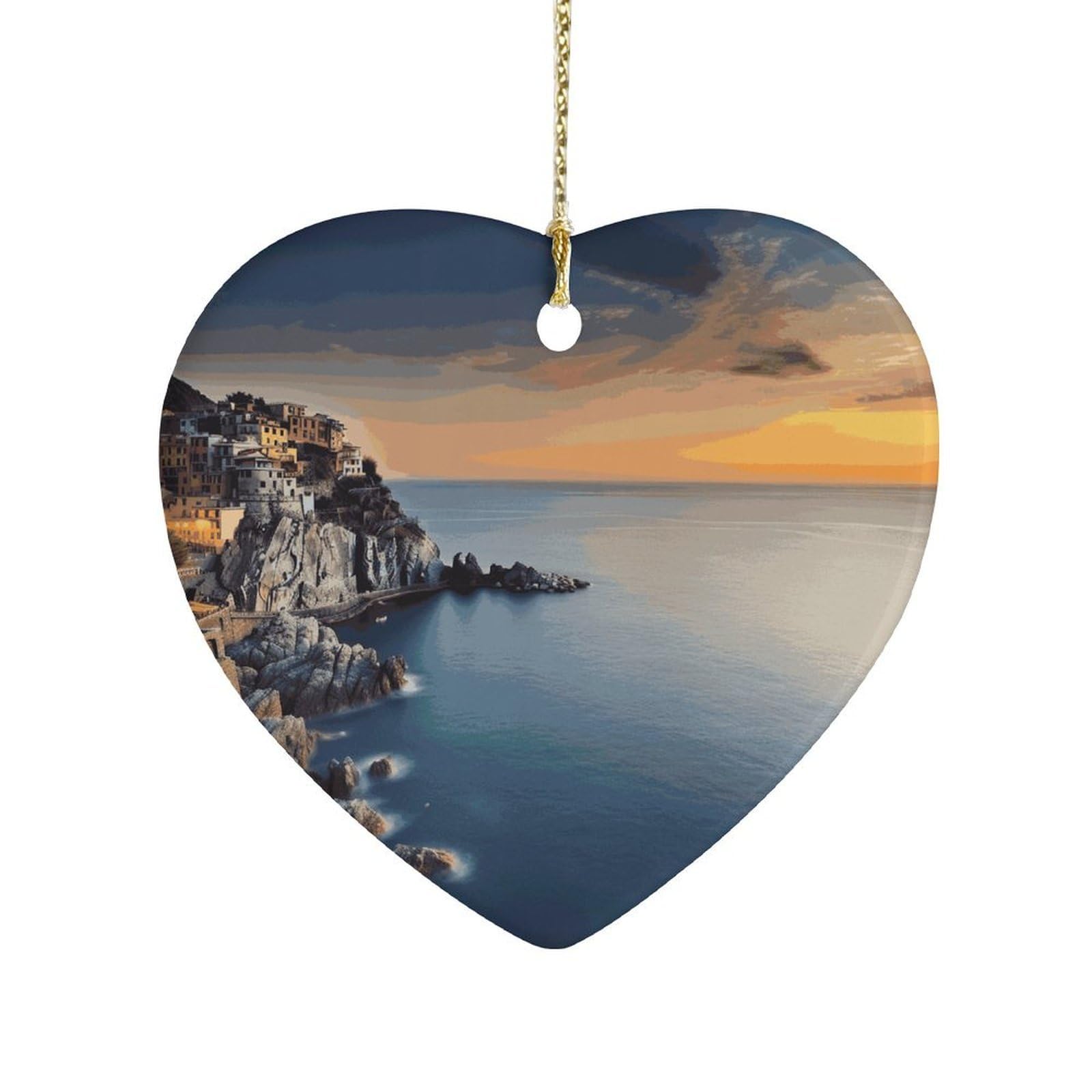 Fekiloot Style Italy Sea At Sunset Ceramic Ornament Home Decor Keepsake