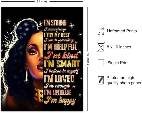 Miniatura 2 de Empowered Black Women Afro American Wall Art - Citas motivacionales positivas inspiradoras - Decoración del hogar con afirmaciones positivas "I Am