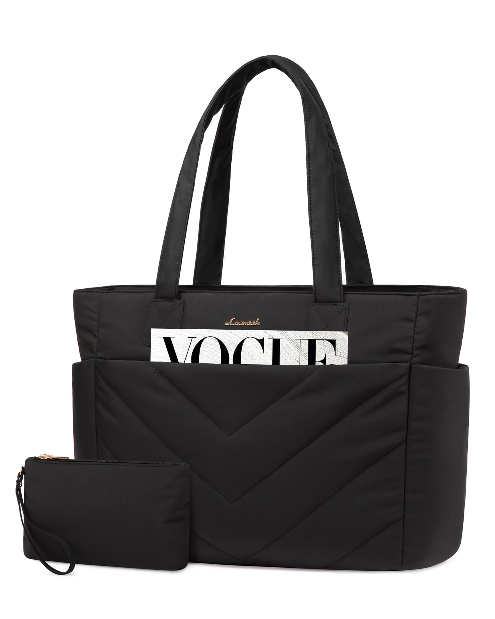 LOVEVOOK Laptoptasche Damen 15,6 Zoll, Shopper Tasche Handtasche Groß Arbeitstasche Puffer Bag, Lehrertasche Schultertasche Tote Handbags Women für Uni Business Schule, Schwarz