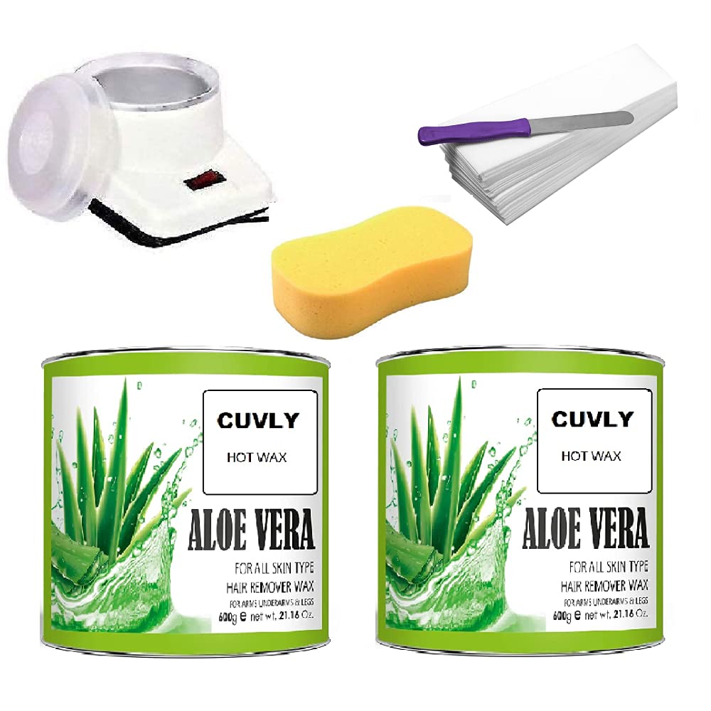 CUVLY Women's Waxing Kit Combo: Machine (Wax Heater) + Aloe Wax (1200 Gm) + Wax Strips + Spatula + Sponge