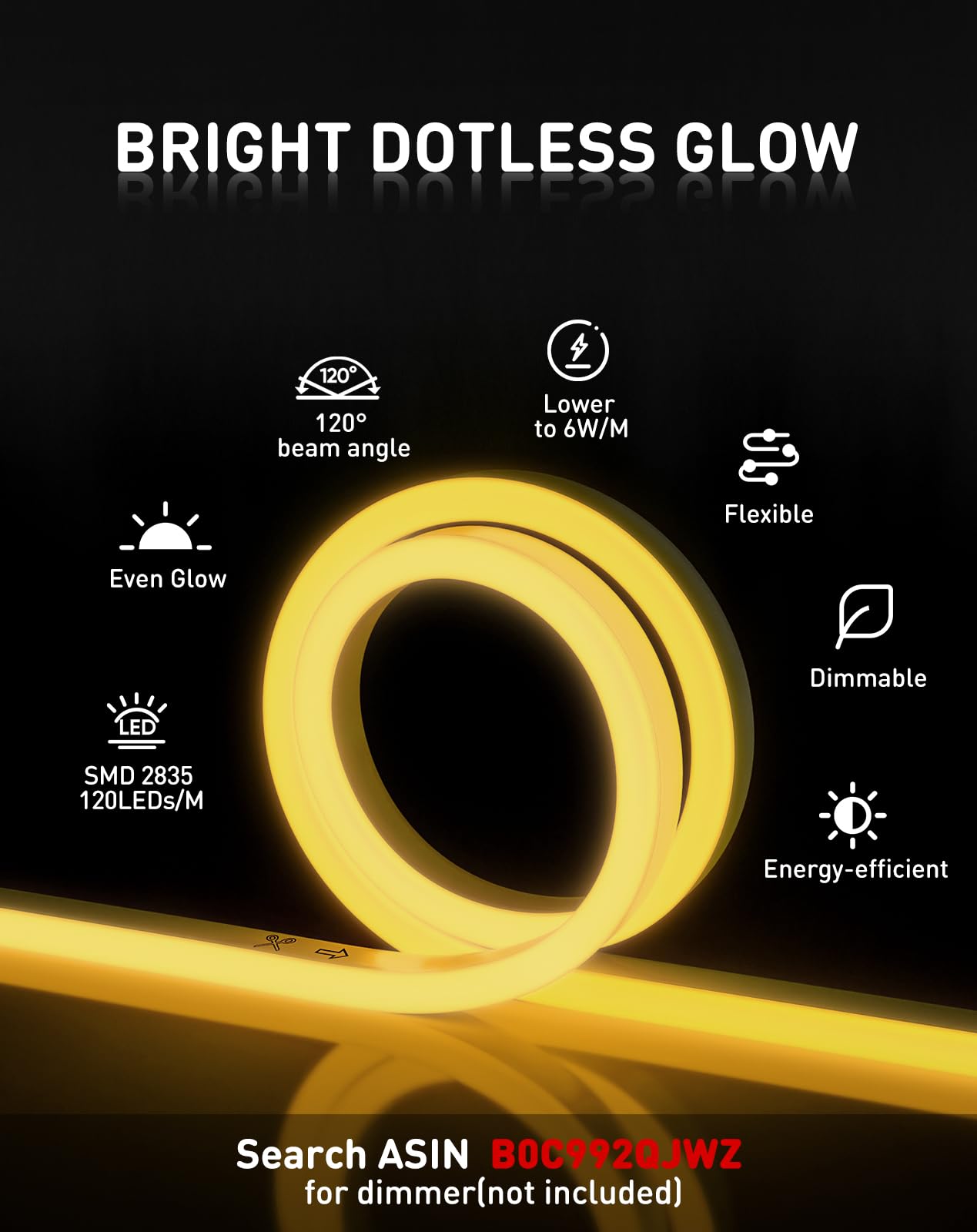 Shine Decor LED Rope Lights AC 120V, Connectable & Cuttable Dotless 120LEDs/M Eco Neon Strip Lighting, ETL IP65 Waterproof & Weather-Resistant for Home Commercial, 8x16mm, 2600K Warm White, 32.8FT