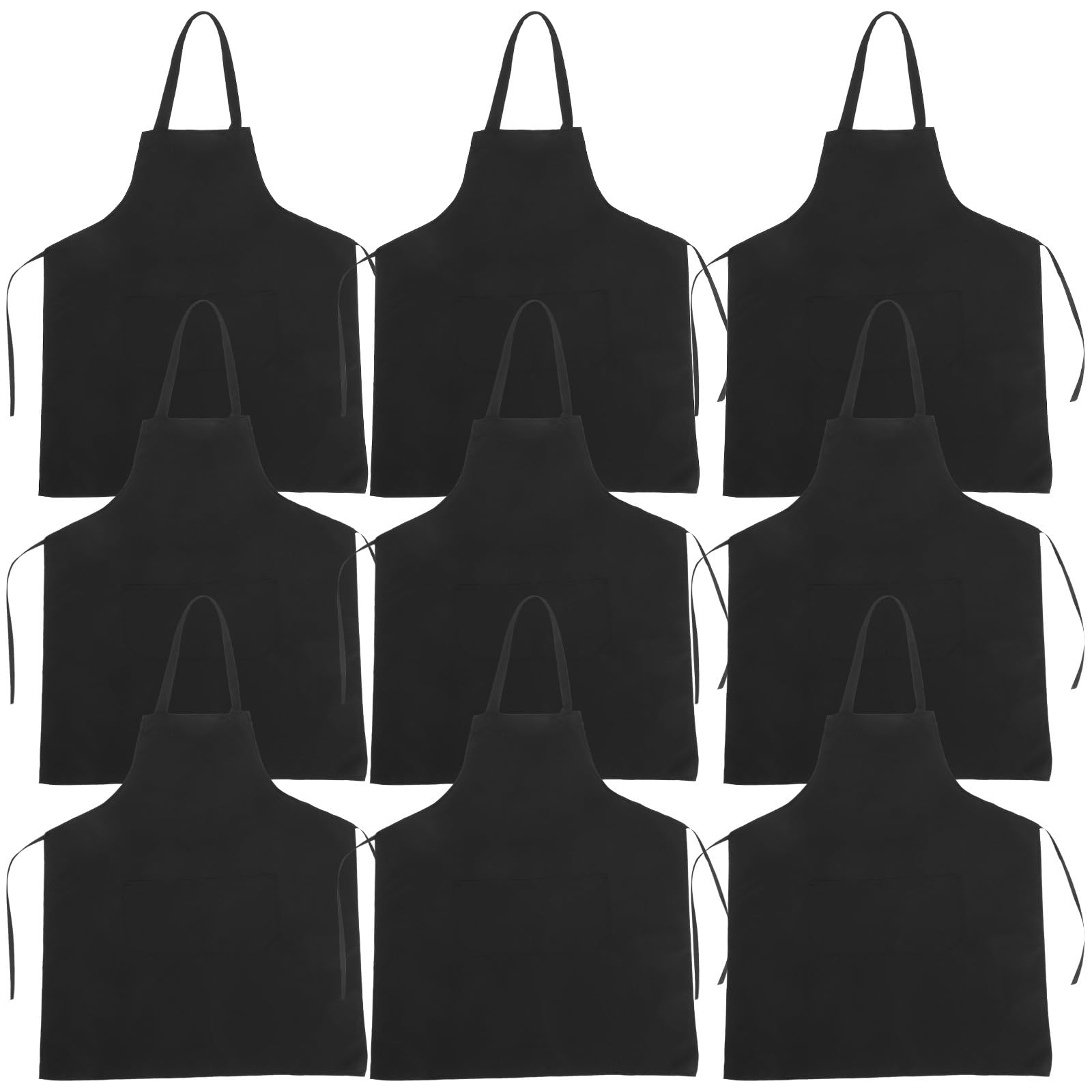 SHERCHPRY Lot de 10 Tabliers Cuisine Noirs en Tissu Grosse Poche, Confortables et Portables, pour Restaurant, Barbecue ou Usage Domestique