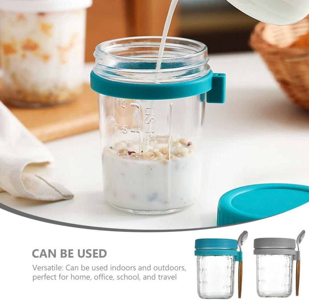 Cabilock 4sets Lidded Oatmeal Cups Spoons Sealed Glass Storage Containers for Overnight Oats and Breakfast The Go Versatile Kitchen Essential