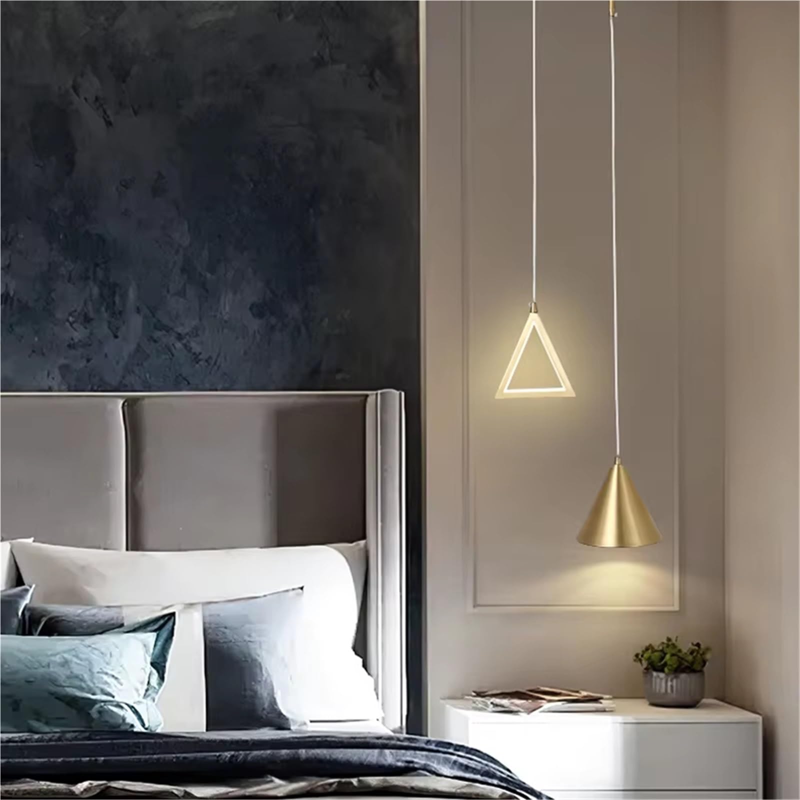 ZTCHSENZT Modern Gold Chandelier Simple Geometric Bedroom Bedside Lights Living Room Background Wall Long Line Copper Chandelier,Cold light-Gold 14cm