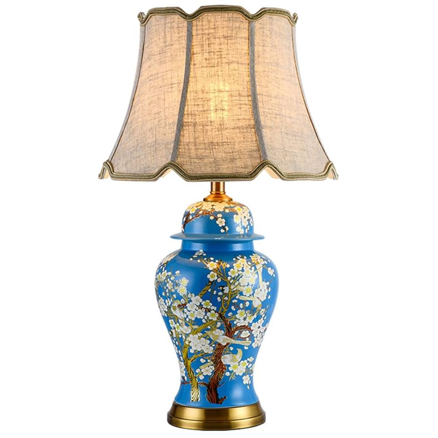 陶磁器テ−ブルランプ Handcrafted Blue Pottery Lamp: Artisan Table Lamp with